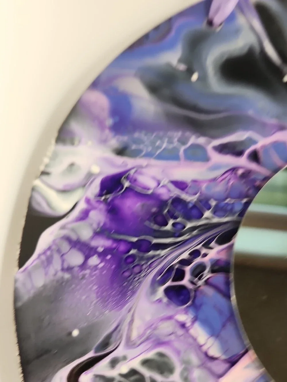 Hand Crafted Painted Purple Abstract Round Wall Mirror - Decorative Home Accent